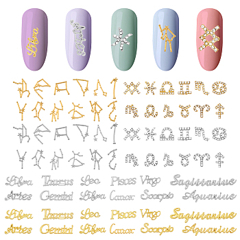 6 Sets 6 Styles Alloy Twelve Constellations Cabochons Sets, for DIY Phone Case Nail Art Decoration Accessories, Mixed Color, 7~24x7~47x1.2~3.5mm, 1 set/style