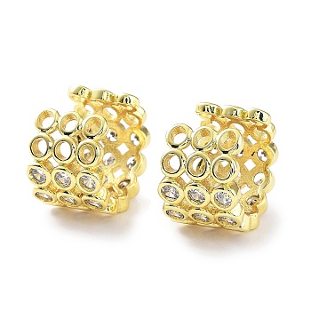 Brass Micro Pave Cubic Zirconia Cuff Earrings for Women, Real 18K Gold Plated, 15x11mm