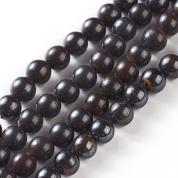 Natural Tiger Iron Beads Strands, Round, 5mm diameter, hole: 0.5mm, about 64~69pcs/strand, 15.7”~15.9 inch(40~40.5cm).