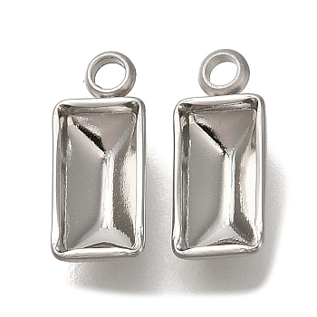 304 Stainless Steel Pendant Cabochon Settings, Rectangle, Stainless Steel Color, Tray: 8x4mm, 12x5x3mm, Hole: 1.4mm