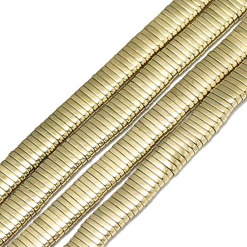 Electroplate Non-magnetic Synthetic Hematite Multi-Strand Links, 2 Hole, for Tile Elastic Bracelets Making, Rectangle, Real 18K Gold Plated, 5x2x1mm, Hole: 0.9mm, about , about 375~380pcs/strand, 15.75 inch(40cm)