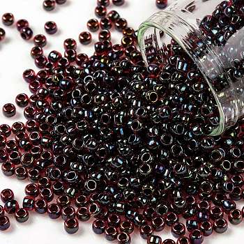 TOHO Round Seed Beads, Japanese Seed Beads, (400) Black Lined Dark Ruby Luster, 8/0, 3mm, Hole: 1mm, about 222pcs/10g