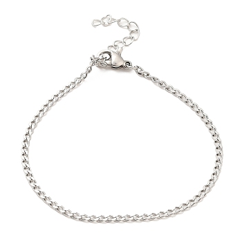 304 Stainless Steel Bracelet, Curb Chains, Stainless Steel Color, 17x0.2cm