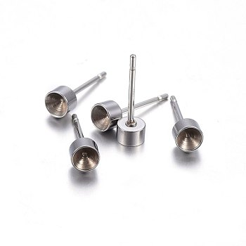 304 Stainless Steel Stud Earring Settings, Flat Round, Stainless Steel Color, 4x2.5mm, Fit for 3.5mm rhinestone, Pin: 0.8mm