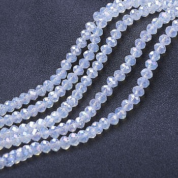 Electroplate Glass Beads Strands, Imitation Jade Beads, AB Color Plated, Faceted, Rondelle, Mint Cream, 2.3~2.7x1.5mm, Hole: 0.4mm; about 150~155pcs/strand, 32~33cm.