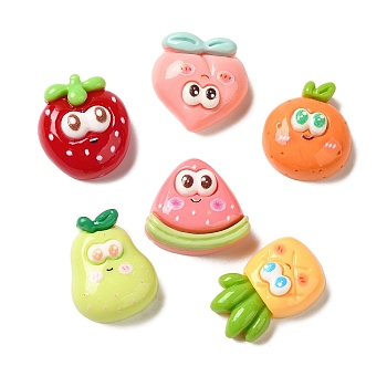 Opaque Resin Funny Big Eye Fruit Decoden Cabochons, Strawberry & Pineapple & Peach, Mixed Shapes, Mixed Color, 19.5~22.5x14~20x8.5mm