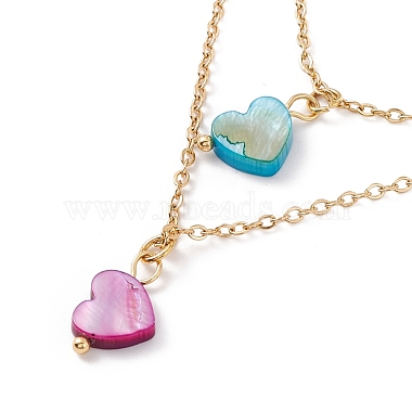 Synthetic Shell Heart Pendant Double Layer Necklaces and Dangle Stud Earrings(SJEW-F217-03A-G)-3