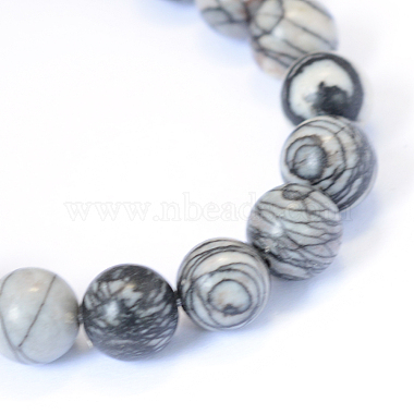 Natural Black Silk Stone/Netstone Round Bead Strands(X-G-E334-8mm-05)-2
