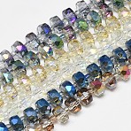 Electroplate Glass Beads Strands, Rainbow Plated, Faceted, Flat Round, Mixed Color, 7~8x5mm, Hole: 1mm, about 78~80pcs/strand, 20.86~21.65 inch(53~55cm)(EGLA-Q083-8mm-D)
