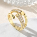 Brass Micro Pave Cubic Zirconia Cuff Open Rings for Women, Long-Lasting Plated, Rack Plating, Real 18K Gold Plated, Clear, 18mm, US Size 8 1/2(18.5mm)(RJEW-L343-12G-01)