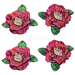 4Pcs Flower Paillette Cloth Sew on Appliques, Sewing Craft Decoration, Ornament Accessories, FireBrick, 110x100x4mm(PATC-MA0001-20B)