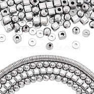 4 Strands 4 Styles Electroplated Non-magnetic Synthetic Hematite Beads Strands, Heishi Beads, Flat Round/Disc & Starcut Round & Faceted Cube & Round, Platinum Plated, 6x6x1~6mm, Hole: 1~2mm, 1 strand/style(G-CW0001-12P)