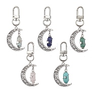 Natural & Synthetic Gemstone Pendant Decorations, Tibetan Style Alloy Moon and Swivel Clasps, Antique Silver, 74mm(HJEW-JM01803)