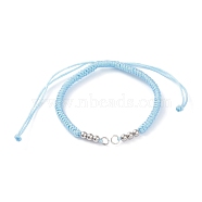 Adjustable Braided Polyester Cord Bracelet Making, with 304 Stainless Steel Jump Rings and Smooth Round Beads, Sky Blue, Single Chain Length: about 6-1/2 inch(16.5cm)(AJEW-JB00849-02)