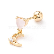 Heart & Moon Cubic Zirconia Dangle Stud Earrings, Cat Eye Drop Earrings for Women, Golden, 13x5.5mm, Pin: 0.7mm(EJEW-A065-15G)