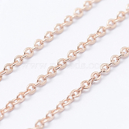 Brass Cable Chains, Soldered, Long-Lasting Plated, Flat Oval, Lead Free & Nickel Free & Cadmium Free, Real Rose Gold Plated, 1mm, Link: 1.6x1mm(X-CHC-K004-02RG)