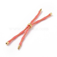 Nylon Cord Silder Bracelets, for Connector Charm Bracelet Making, with Rack Plating Golden Brass Findings, Long-Lasting Plated, Cadmium Free & Lead Free, Light Coral, 8-5/8~9 inch(22~22.8cm), 0.3cm, Hole: 2.6mm(MAK-C003-03G-05)