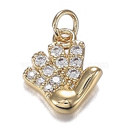 Brass Micro Clear Cubic Zirconia Charms, Long-Lasting Plated, Hand, Real 18K Gold Plated, 10.5x9x2.5mm, Hole: 2.6mm(ZIRC-F120-030G)