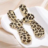 Alloy acrylic Dangle Stud Earrings, Long Leopard Print with Polygon, Golden, 83x28mm(EJEW-M075-01G-04)