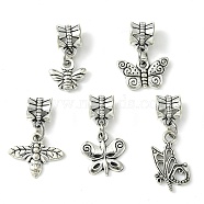 Tibetan Style Alloy European Dangle Charms, Large Hole Pendants, Butterfly & Bees, Antique Silver, 20mm, Pendant: 10~17.5x11~16x1~2.5mm, Hole: 4.7mm(PALLOY-JF02508)