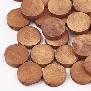 Natural Pear Wood Beads, Dyed, Flat Round, Chocolate, 15x4mm, Hole: 1.8mm(X-WOOD-T009-1.5cm-04)