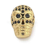 Brass Micro Pave Black Cubic Zirconia Beads, Skull, Real 18K Gold Plated, 12.5x11x8mm, Hole: 1.8mm(ZIRC-P119-19G-02)