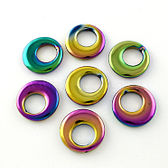 Non-magnetic Synthetic Hematite Pendants, Half Drilled, Grade A, Multi-color Plated, Donut, Multi-color Plated, 29x4mm, Half Drilled Hole: 1mm(G-Q925-20)