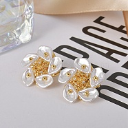 Flower Brass Stud Earring, with Plastic Pearl, for Women, White, Real 22K Gold Plated, 24x24mm(EJEW-L288-006G)