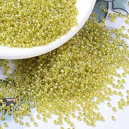 MIYUKI Round Rocailles Beads, Japanese Seed Beads, 11/0, (RR1006) Silverlined Yellow AB, 2x1.3mm, Hole: 0.8mm, about 1111pcs/10g(X-SEED-G007-RR1006)