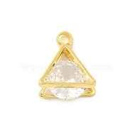 Real 18K Gold Plated Rack Plating Brass Micro Pave Cubic Zirconia Pendants Charms, Lead Free & Cadmium Free, Triangle, 10.5x8x5mm, Hole: 1.6mm(KK-S396-05D)