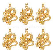 Brass Pendants, Dragon, Golden, 30x23x10.5mm, Hole: 4x4.5mm, 6pcs/box(KK-FH0005-97)