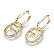 Brass Micro Pave Clear Cubic Zirconia Huggie Hoop Earring, Oval, Golden, 35mm, Pin: 1mm(EJEW-N011-45G)