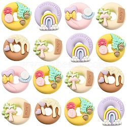 50Pcs 5 Styles Opaque Resin Cabochons, Imitation Food, Donut, Mixed Color, 23~24x23~24x8~9mm(RESI-CJ0002-84)