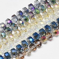 Electroplate Glass Beads Strands, Rainbow Plated, Faceted, Flat Round, Mixed Color, 7~8x5mm, Hole: 1mm, about 80pcs/strand, 21.26 inch(EGLA-Q083-8mm-D)