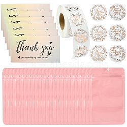 Laser Thank You Card, with Self-Adhesive Stickers and Rectangle Plastic Yin-Yang Zip Lock Bags, Mixed Color, 90x50x0.3mm(DIY-FS0007-20A)