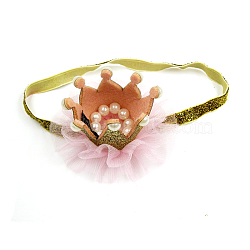 Elastic Baby Headbands for Girls, Hair Accessories, with Lace Flower, Crown, Gold, 13.4 inch~14.96 inch(340~380mm)(OHAR-Q124-01)