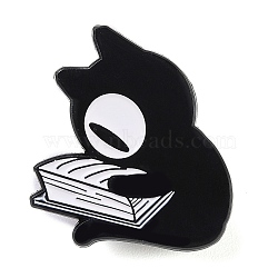 Black Aolly Brooches, Enamel Pins, Cat Shape, 30.5x28x1.5mm(JEWB-U005-04C)