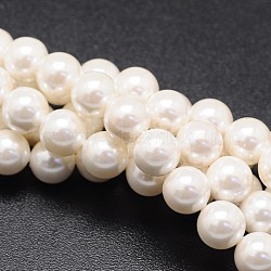 Shell Pearl Beads Strands, Round, White, 16mm, Hole: 1mm, about 24pcs/strand, 15 inch(X-BSHE-E008-16mm-12)