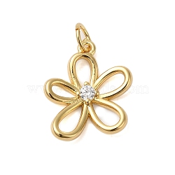 Rack Plating Brass & Clear Cubic Zirconia  Pendants, Cadmium Free & Lead Free, Long-Lasting Plated, Flower, with Jump Ring, Real 18K Gold Plated, 18x14.5x2.5mm, Hole: 5mm(KK-S372-18G)