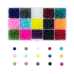 15 Colors Transparent Glass Beads, for Beading Jewelry Making, Frosted, Round, Mixed Color, 6mm, Hole: 1.3~1.6mm, about 70pcs/color, 15 Colors, 1050pcs/box(FGLA-X0001-04-6mm)