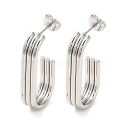 202 Stainless Steel Oval Stud Earrings, Half Hoop Earrings with 304 Stainless Steel Pins, Stainless Steel Color, 29.5x6mm(EJEW-C076-03P)