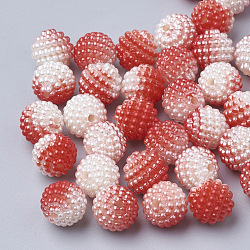 Imitation Pearl Acrylic Beads, Berry Beads, Combined Beads, Rainbow Gradient Mermaid Pearl Beads, Round, Red, 12mm, Hole: 1mm, about 200pcs/bag(OACR-T004-12mm-10)