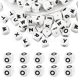 20Pcs White Cube Letter Silicone Beads 12x12x12mm Square Dice Alphabet Beads with 2mm Hole Spacer Loose Letter Beads for Bracelet Necklace Jewelry Making, Letter.O, 12mm, Hole: 2mm(JX432O)