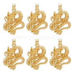 Brass Pendants, Dragon, Golden, 30x23x10.5mm, Hole: 4x4.5mm, 6pcs/box(KK-FH0005-97)