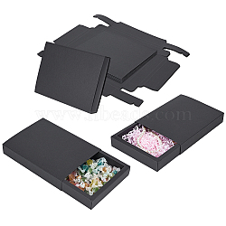 Kraft Paper Folding Box, Drawer Box, Rectangle, Black, Finish Product: 20x15x3cm(CON-WH0010-01K-D)