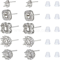 5 Pairs 5 Styles Brass Stud Earring Findings, 6 Claws Blank Earring Post, with Plastic Ear Nuts, Mixed Shapes, 7.5x5mm, Pin: 12mm, 1 pair(FIND-HS0001-12)