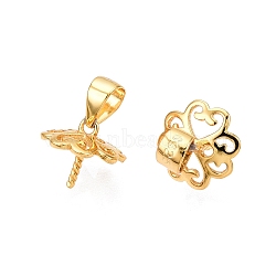 925 Sterling Silver Pendant Bails, with S925 Stamp, for Half Drilled Beads, Flower, Real 18K Gold Plated, 7.5x8x1mm, Hole: 3x3.5mm, Pin: 0.8mm(STER-T007-90G)