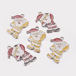 Alloy Enamel Pendants, Lead Free & Cadmium Free, Christmas Santa Claus, Platinum Metal Color, Mixed Color, 36mm long, 27mm wide, 2mm thick, hole: 2.5mm(EAP017Y)