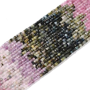 Gradient Color Natural Tourmaline Beads Strands, Faceted Table Cut Cube, 2x2x2mm, Hole: 0.6mm, about 192pcs/strand, 15.39''(39.1cm)