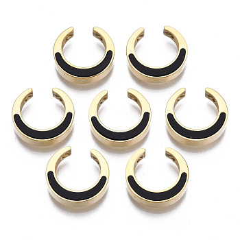 316 Surgical Stainless Steel Links Connectors, Real 14K Gold Plated, with Acrylic, Ring, Black, 11x12x3mm, Hole: 1mm